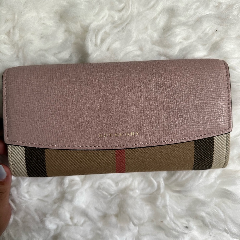 Burberry House plaid and leather long wallet